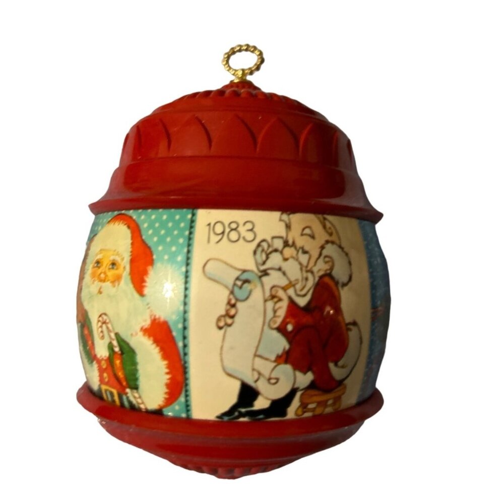 Vintage 1983 Hallmark Many Faces Of Santa Metal Christmas Ornament